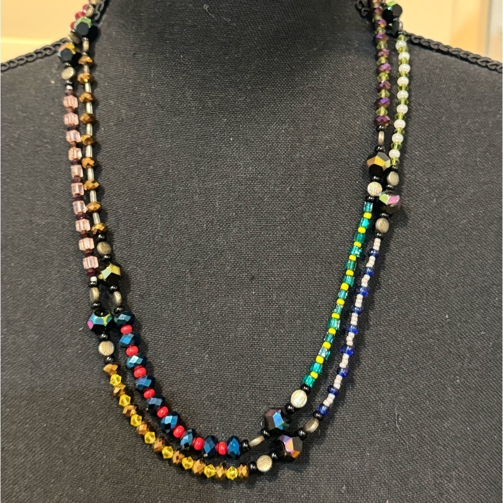 VINTAGE Crystal Beaded Double Strand Necklace - Picture 3 of 9